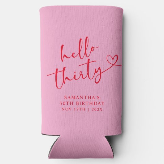 Modern Pink and Red Hello 30 Birthday Seltzer Blikjeskoeler (Achterkant)