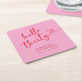 Modern Pink and Red Hello 30th Birthday Kartonnen Onderzetters (Schuin)