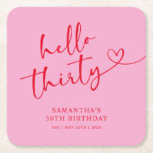 Modern Pink and Red Hello 30th Birthday Kartonnen Onderzetters (Voorkant)