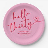 Modern Pink and Red Hello 30th Birthday Papieren Bordje (Voorkant)