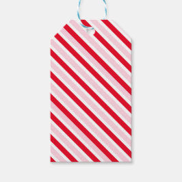 Modern Pink and Red Striped Christmas Cadeaulabel