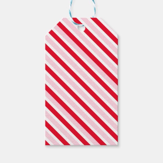 Modern Pink and Red Striped Christmas Cadeaulabel (Voorkant)