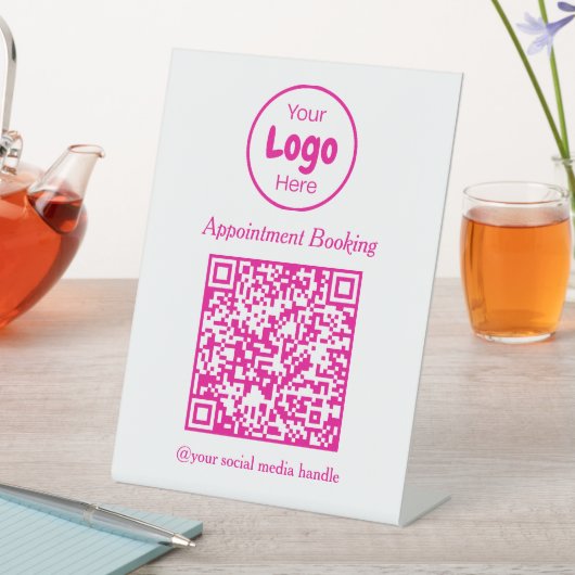 Modern Pink and White Appointment Booking QR Code Reclamebord Met Voetstuk (Insitu)