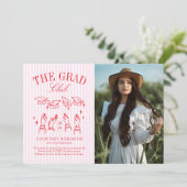 Modern Pink and White Stripe Photo Graduation Aankondiging (Staand voorkant)