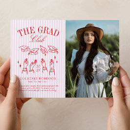 Modern Pink and White Stripe Photo Graduation Aankondiging