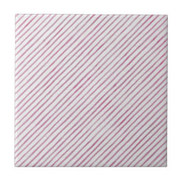 Modern Pink And White Stripes Ceramic Tile Tegeltje