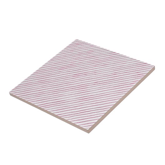 Modern Pink And White Stripes Ceramic Tile Tegeltje (Zijkant)