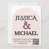 Modern Pink Arch Wedding Photo Invite with QR Code Kaart (Achterkant)