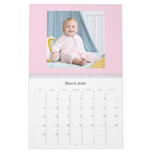 Modern Pink Baby Girl Family Photo Calendar 2026 Kalender (Mar 2026)