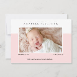 Modern Pink Baby Girl Photo Birth  Aankondiging
