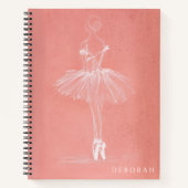 Modern Pink Ballerina Sketch Custom Name Notitieboek (Voorkant)