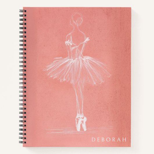 Modern Pink Ballerina Sketch Custom Name Notitieboek (Voorkant)