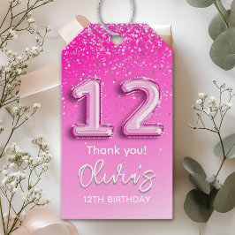 Modern Pink Balloon 12th Birthday for Girl Cadeaulabel