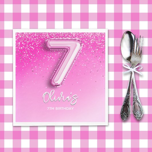 Modern Pink Balloon 7th Birthday for Girl Servet