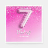 Modern Pink Balloon 7th Birthday for Girl Servet (Voorkant)
