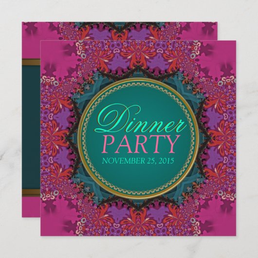 Modern Pink Batik Dinner Party Uitnodiging (Voorkant / Achterkant)