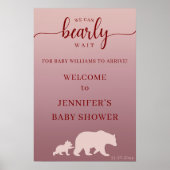 Modern Pink Bear Baby Shower Welcome Rustic Poster (Voorkant)