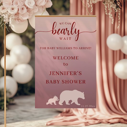 Modern Pink Bear Baby Shower Welcome Rustic Poster