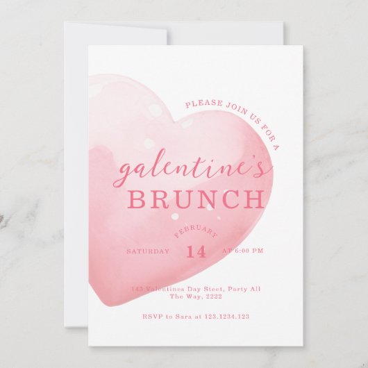 Modern Pink Big Heart Galentine's Day Brunch Kaart (Voorkant)