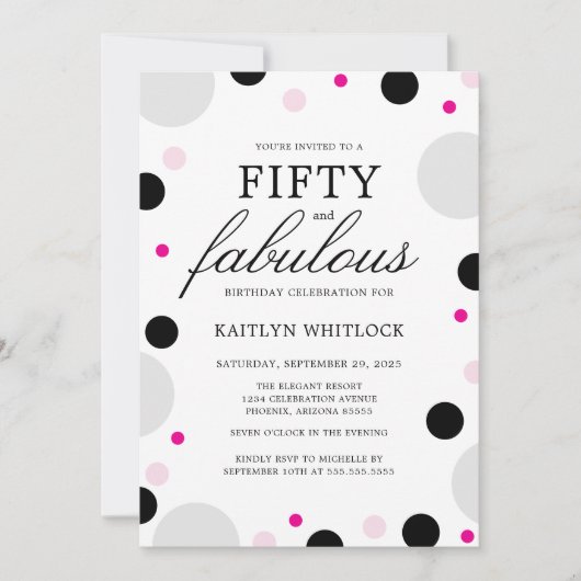 Modern Pink Black Bold Script 50th Birthday Party Kaart (Voorkant)