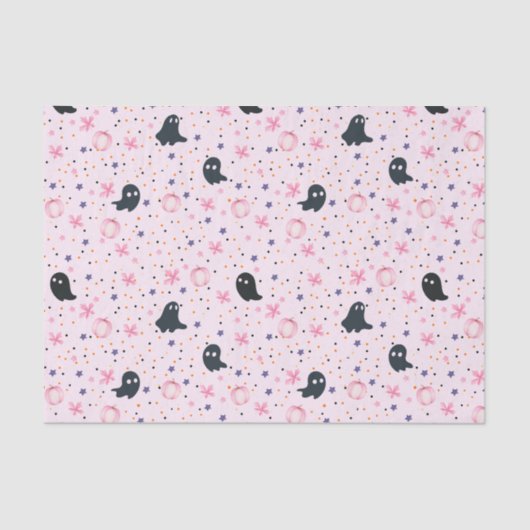 Modern Pink Black Cute Halloween Boo Ghost Tissuepapier (Voorkant)