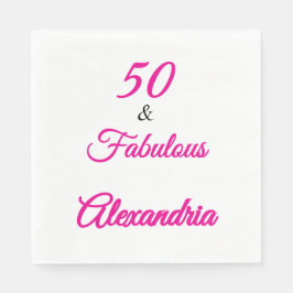 Modern Pink Black Fifty & Fabulous Bold Napkin Servet