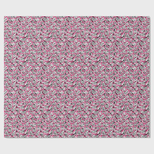 Modern Pink Black Modern Zebra Hearts Pattern Cadeaupapier (Vlak)