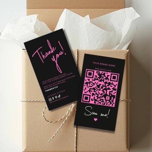 Modern pink black order thank you QR code Visitekaartje