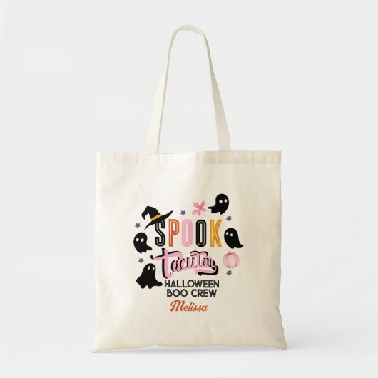 Modern Pink Black Spooktacular Halloween Boo Crew Tote Bag (Voorkant)