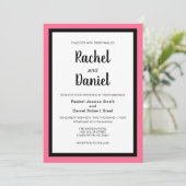 Modern Pink Black Wedding Uitnodiging (Staand voorkant)