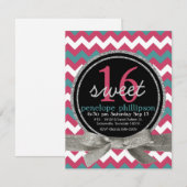 Modern Pink Blauwgroen Chevron Girly Sweet 16 Kaart (Voorkant / Achterkant)