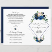 Modern Pink Blue Floral Navy Blue Diamond Programm (Voorkant / Achterkant)