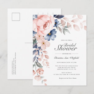 Modern Pink Blue Floral Vrijgezellenfeest Uitnodiging Briefkaart
