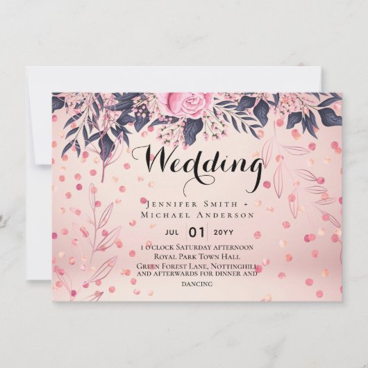 Modern Pink Blue Floral Wedding (Voorkant)