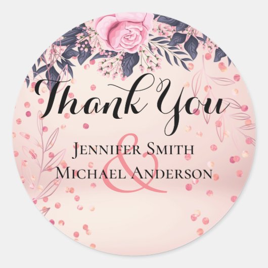 Modern Pink Blue Floral Wedding Ronde Sticker (Voorkant)