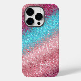 Modern Pink Blue Glitter Girly Case-Mate iPhone 14 Pro Hoesje