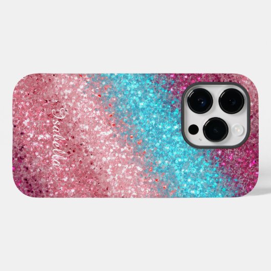 Modern Pink Blue Glitter Girly Case-Mate iPhone Case (Achterkant (horizontaal))