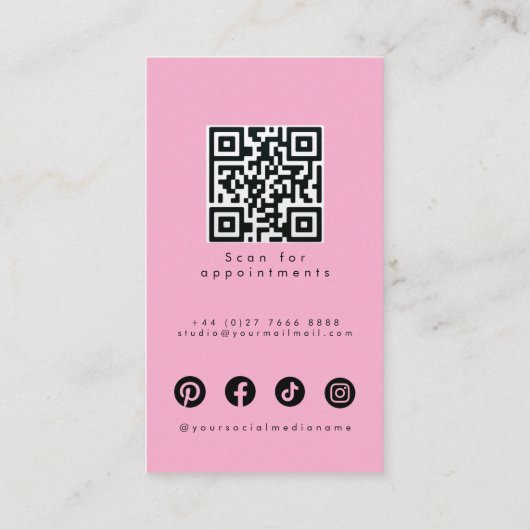 Modern Pink Blue Lime Hair Styling Flat Design QR Visitekaartje (Achterkant)