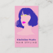Modern Pink Blue Lime Hair Styling Flat Design QR Visitekaartje (Voorkant)