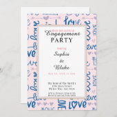 Modern Pink & Blue Love Engagement Party Kaart (Voorkant / Achterkant)