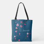 Modern Pink Blue waterverf cherry Blossom Name Tote Bag (Achterkant)