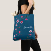 Modern Pink Blue waterverf cherry Blossom Name Tote Bag (Dichtbij)