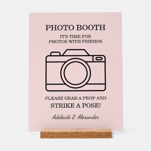 Modern Pink Blush Camera Wedding Photo Booth  Acryl Bord (Voorkant)