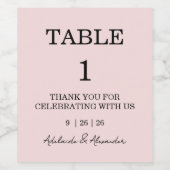 Modern Pink Blush Table Number Wedding   Wijn Etiket (Enkel label)