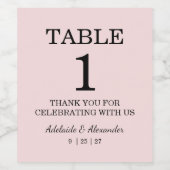 Modern Pink Blush Table Number Wedding   Wijn Etiket (Enkel label)