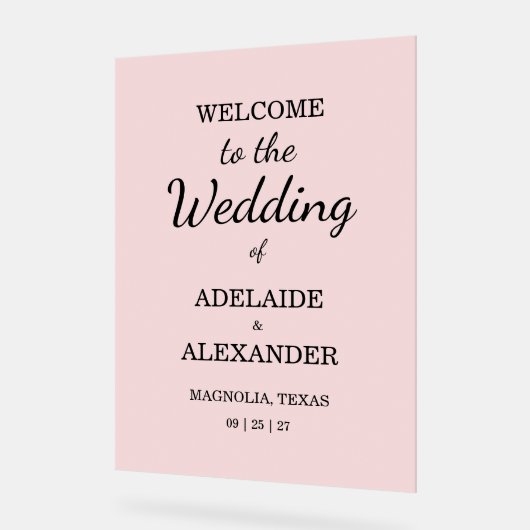 Modern Pink Blush Wedding Acryl Bord (Hoek)
