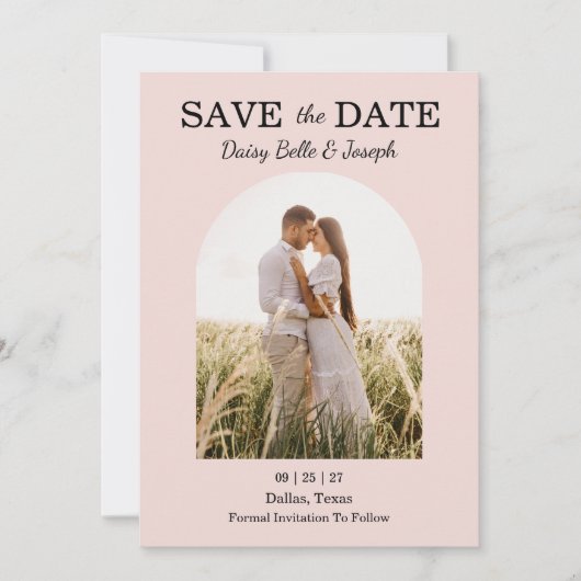 Modern Pink Blush wedding Save The Date (Voorkant)