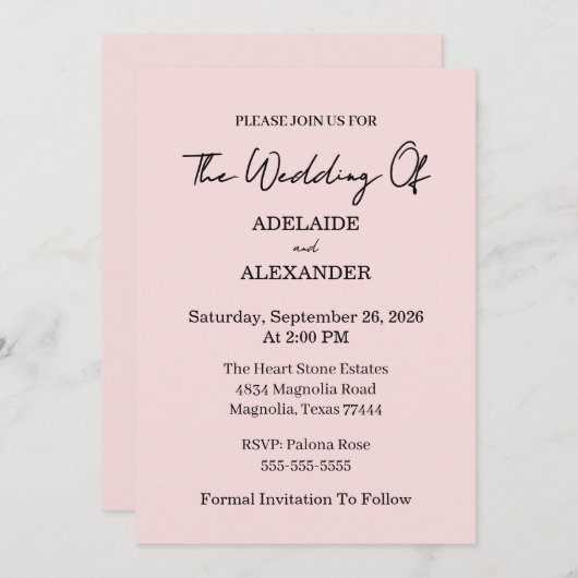 Modern Pink Blush Wedding Save The Date Kaart (Voorkant / Achterkant)