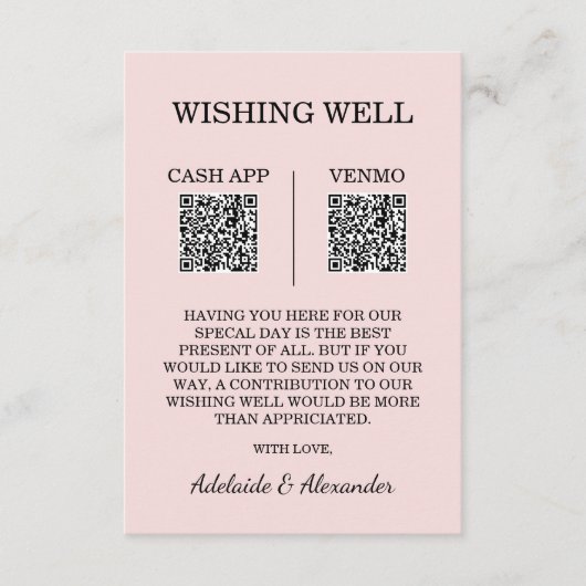 Modern Pink Blush Wedding Wishing Well Informatiekaartje (Voorkant)