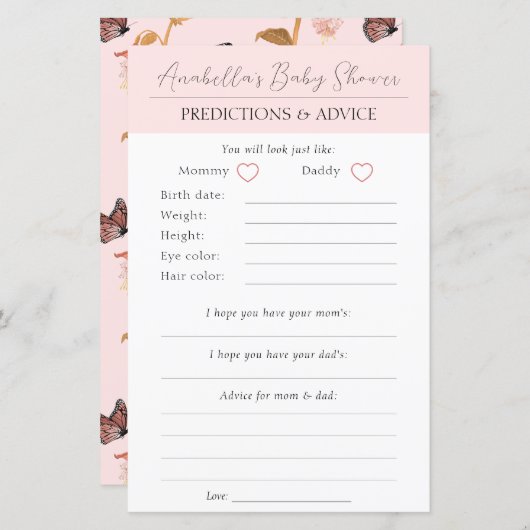 Modern Pink Boho Butterfly Girl Baby shower (Voorkant / Achterkant)